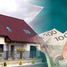 Dom z czerwonym dachem i polskie banknoty w ręce.