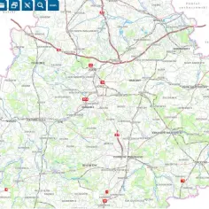 Mapa z zaznaczonymi granicami administracyjnymi powiatu kutnowskiego i warstwami mapy.