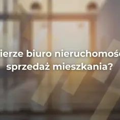 Rozmyte wnętrze biura z tekstem "Ile bierze biuro nieruchomości za sprzedaż mieszkania?".