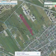 Widok z geoportal.gov.pl na powiat ostrołęcki. Zaznaczona działka o numerze 146101_1.0006.60672/4.
