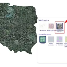Interfejs geoportal powiat łukowski z widokiem ortofotomapy aktualnej.
