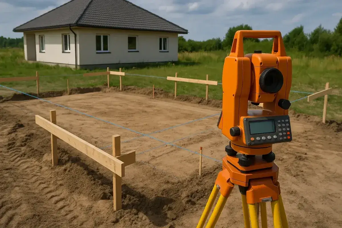 Geodeta wyznacza teren pod budowę domu. Sprawdź, ile kosztuje wytyczenie działki budowlanej.