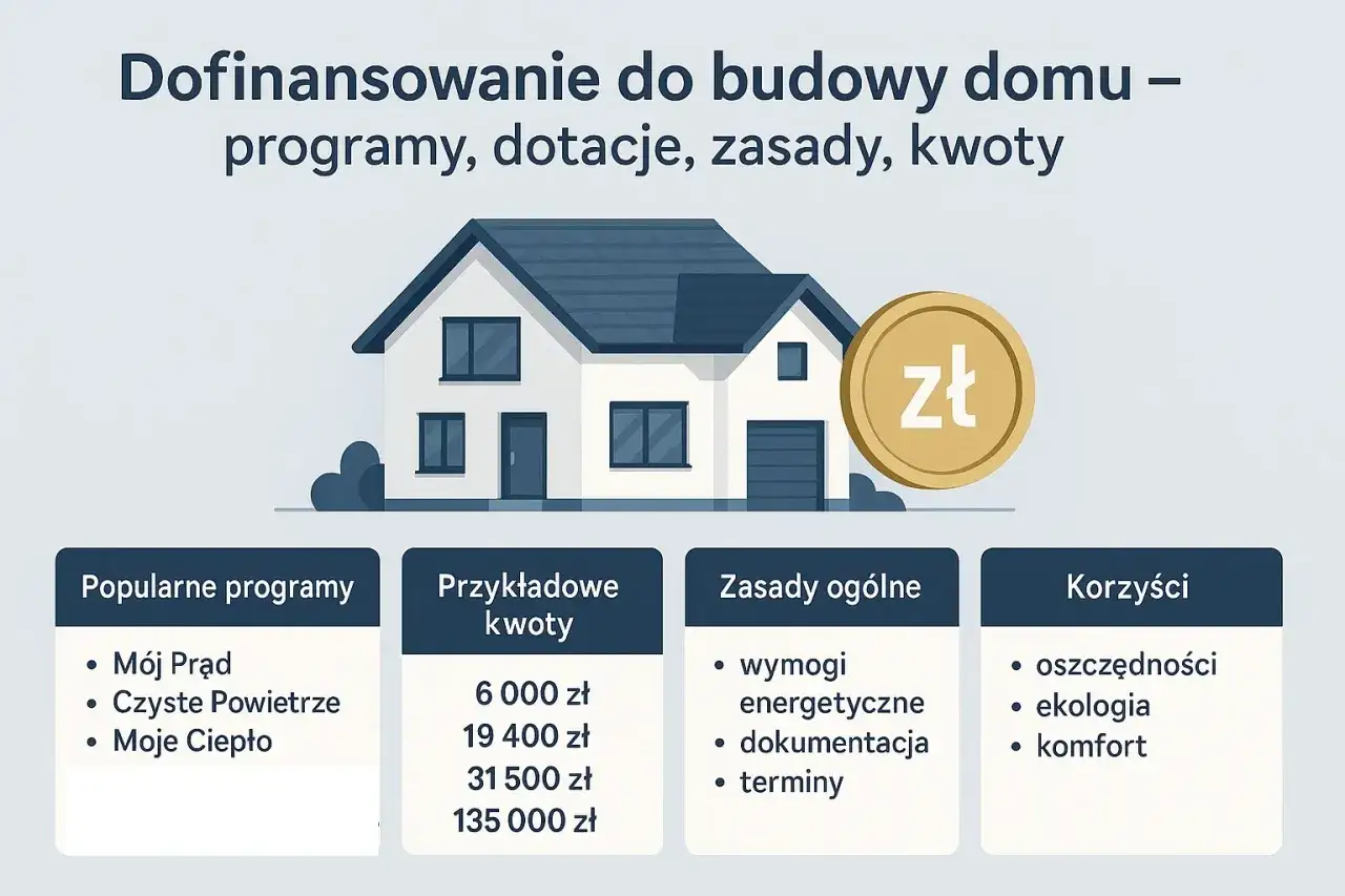 Jak zarobić pieniądze na budowę domu? Dofinansowanie, programy, dotacje, zasady i kwoty. Dom z monetą zł.