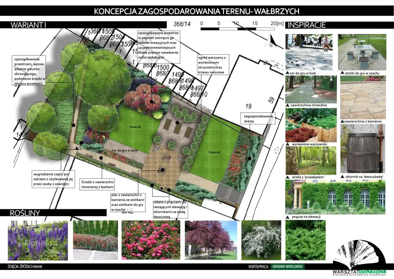 Kto robi projekt zagospodarowania działki? Architekt krajobrazu tworzy koncepcję terenu z alejkami, placem do gry, ogrodem warzywnym i zielenią.