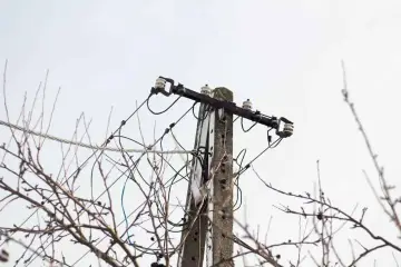 Słupy energetyczne z kablami i izolatorami, otoczone nagimi gałęziami. Czy ktoś dostał odszkodowanie za słupy energetyczne?